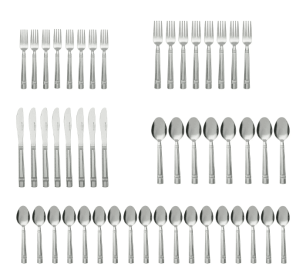 Mainstays 49 Piece Elena Stainless Steel Flatware and Organizer Tray Value Set Silver, Service for 8
