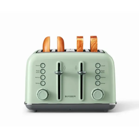 Retro 4-Slice Metal Toaster, Extra Wide Slots, Retro Stainless Steel With High Lift Lever, Bagel And Muffin Function, Removal Crumb Tray, 7-Shade (Color: Green)