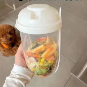 1pc Fresh Salad Cup; Keep Fit Salad Meal Shaker Cup; 1000ml/33.81oz; Portable Fruit Vegetable Milk Cup; 7.87''X2.33'' (Color: Beige, material: PP)