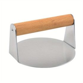 1pc; Burger Press; 304 Stainless Steel Meat Press; Round Or Square Burger Smasher; Grill Press Perfect For Kitchen Accessories; Home Kitchen Item (material: Round Meat Press With Wooden Handle)