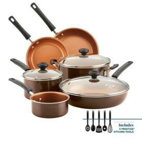 14-Piece Easy Clean Pro Ceramic Nonstick Cookware Set (Color: brown)